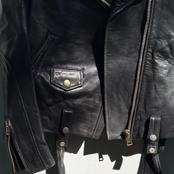 Acne Black Leather Jacket with Red Lining - Picture 4 of 5